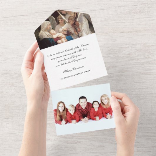 Invitation Tout En Un Noël Photo religieuse Vierge Marie Jésus Anges (Déchirure)