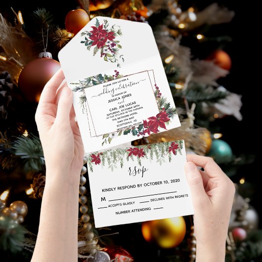 Invitation Tout En Un Noël Poinsettia Fête d'hiver