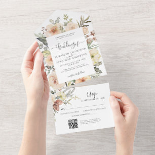 Invitation Tout En Un Noël QR RSVP hiver Floral Mariage de bois