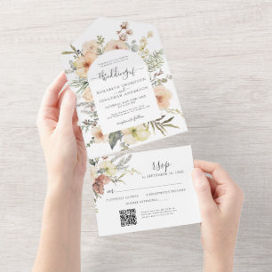 Invitation Tout En Un Noël QR RSVP Mariage de fleurs d'hiver