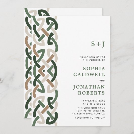 Invitation Tout en un noeud celtique Monogramme Mariage moder (Devant / Derrière)