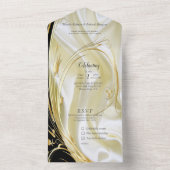 Invitation Tout En Un Noir avec Or sur Champagne Réception en soie (À l'intérieur)