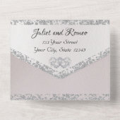 Invitation Tout En Un Noir & Blanc, Bordure Parties scintillant & Coeurs (Verso)