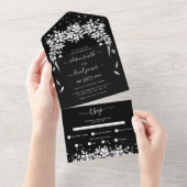 Invitation Tout En Un Noir, blanc, guirlande argent confetti mariage (Déchirure)