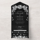 Invitation Tout En Un Noir, blanc, guirlande argent confetti mariage (À l'intérieur)