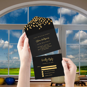 Invitation Tout En Un Noir confetti anniversaire rsvp