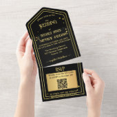 Invitation Tout En Un Noir Confetti QR Code Mariage (Déchirure)