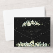 Invitation Tout En Un Noir/Crème Snowberry+Eucalyptus Mariage d'hiver (Verso)