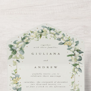 Invitation Tout En Un Noir/Crème Symphorine + Eucalyptus Mariage d'Hiver