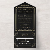 Invitation Tout En Un Noir Elegant Deco Gold Retro Mariage (À l'intérieur)