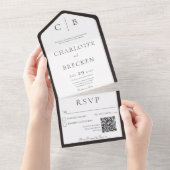 Invitation Tout En Un Noir et blanc de charbon de bois Code QR minimal (Déchirure)