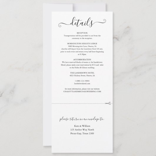 Invitation Tout en un noir et blanc élégant Mariage de script (Dos)