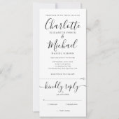 Invitation Tout en un noir et blanc élégant Mariage de script (Devant)