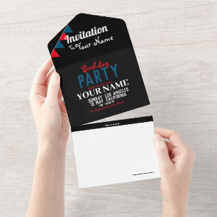 Invitation Tout En Un Noir et blanc minimaliste fête d'anniversaire Invi