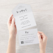 Invitation Tout En Un Noir et blanc moderne | Code QR Mariage (Déchirure)