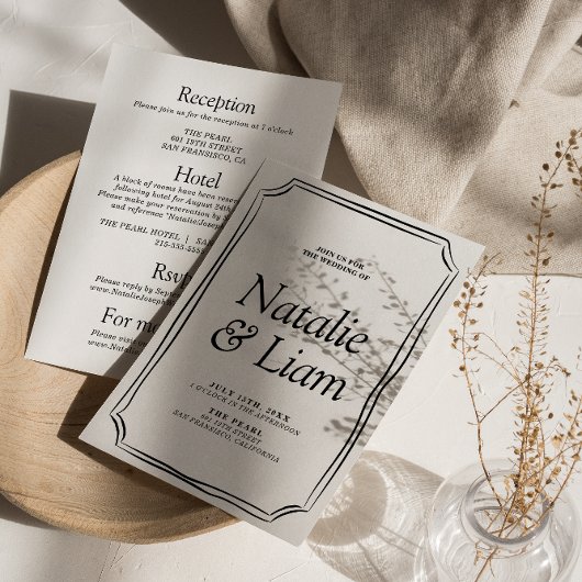 Invitation Tout en un Noir et Blanc Vieux Mariage argent