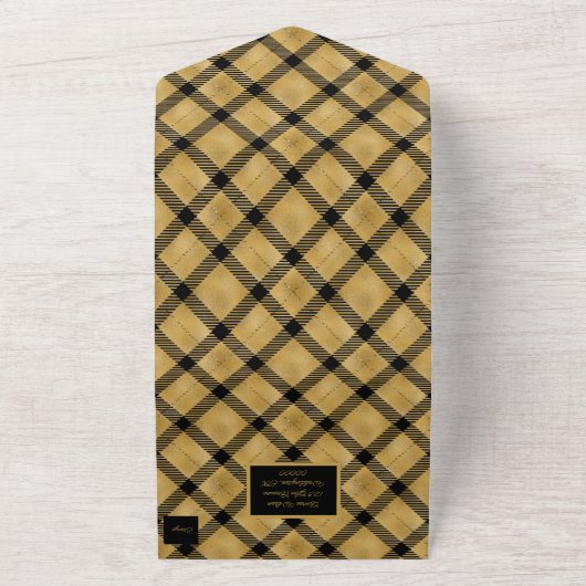 Invitation Tout En Un Noir et or Plaid Élégant (Dehors)