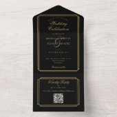 Invitation Tout En Un Noir Et Or QR Code Art Déco Monogramme Mariage (À l'intérieur)