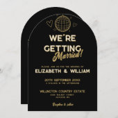 Invitation Tout En Un Noir Et Or Super Mariage Disco (Devant / Derrière)