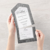 Invitation Tout En Un Noir & Marbre blanc Argent Moderne Sans Dîner (Déchirure)