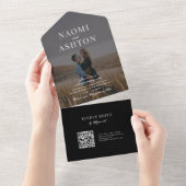 Invitation Tout En Un Noir | Mariage de superposition brossé (Déchirure)