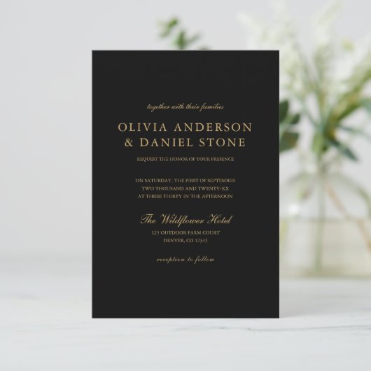 Invitation Tout en un noir Mariage QR Code Classic (Debout devant)
