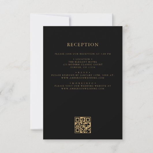 Invitation Tout en un noir Mariage QR Code Classic (Dos)