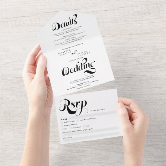 Invitation Tout En Un Noir noir simple rétro marié chic (Déchirure)