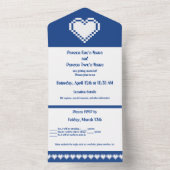 Invitation Tout En Un Nos cœurs 8 bits en bleu (À l'intérieur)