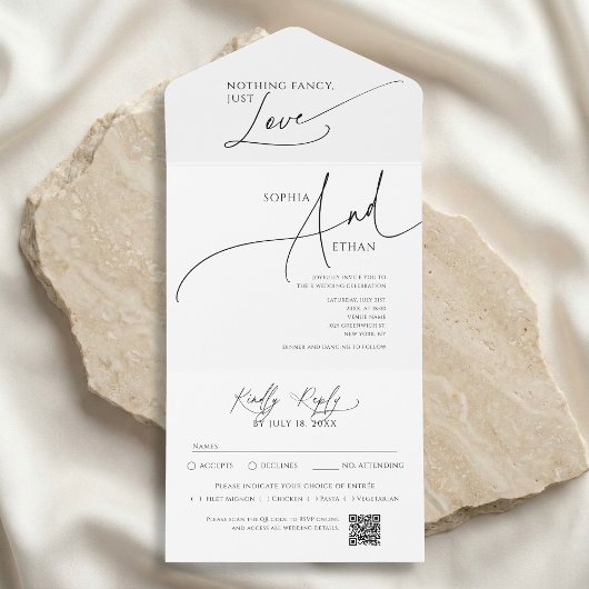 Invitation Tout En Un Nothing Fancy Minimalist Calm White Wedding