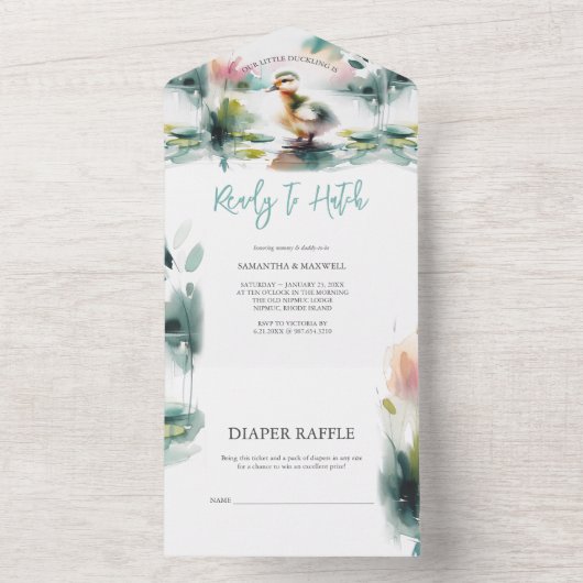 Invitation Tout En Un Notre petit Baby shower d'aquarelle (À l'intérieur)