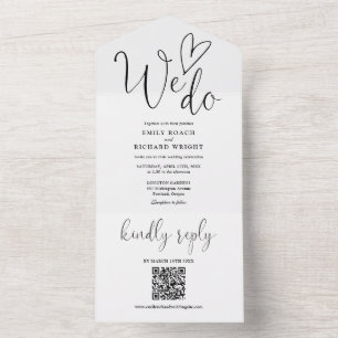 Invitation Tout En Un Nous Aimons Coeur QR Code Mariage noir et blanc