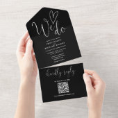Invitation Tout En Un Nous Aimons Coeur QR Code Mariage noir et blanc (Déchirure)
