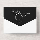 Invitation Tout En Un Nous Aimons Coeur Script Mariage noir et blanc (Verso)