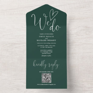 Invitation Tout En Un Nous aimons le code QR de mariage vert émeraude