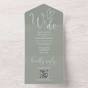 Invitation Tout En Un Nous aimons le code QR de mariage vert sauge