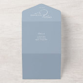 Invitation Tout En Un Nous aimons le coeur QR Code Dusty Mariage bleu (Dehors)