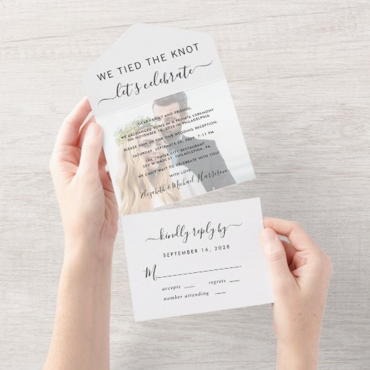 Invitation Tout En Un Nous avons noué le nœud Photo Réception de mariage (Déchirure)