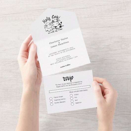 Invitation Tout En Un Nous Dirons Que Je Moo Vache Mariage campagnard À  (Déchirure)