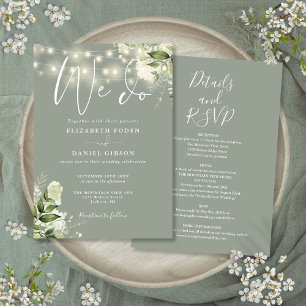 Invitation Tout en Un Nous Faisons Lumières Florales Vert Sau