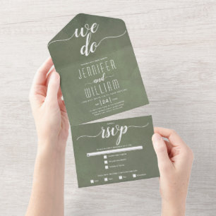 Invitation Tout En Un "Nous faisons" mariage teint en vert cendre chaux