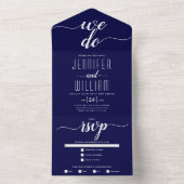 Invitation Tout En Un Nous faisons marine bleu blanc script mariage call (À l'intérieur)