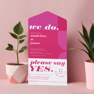 Invitation Tout En Un Nous Faisons Moderne Gras Rose Magenta Retro Abstr
