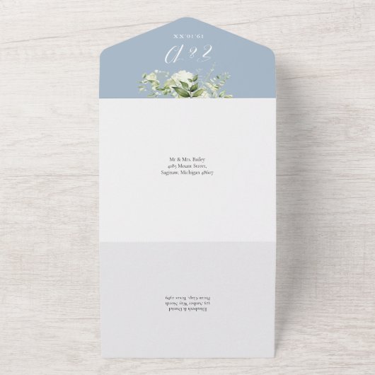 Invitation Tout En Un Nous faisons Verdure Monogramme Dusty Mariage bleu (Dehors)