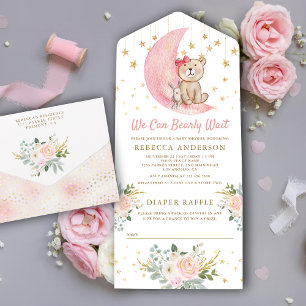 Invitation Tout En Un Nous pouvons à peine attendre ours en peluche rose
