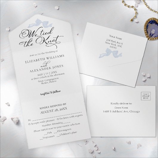 Invitation Tout En Un Nous Tient Le noeud | Mariage Bleu Bow