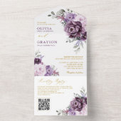 Invitation Tout En Un Nuances de Dusty pourpre fleurit or Floral Mariage (À l'intérieur)