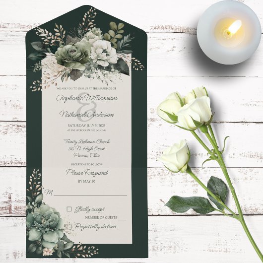 Invitation Tout En Un Nuances de fleurs vertes