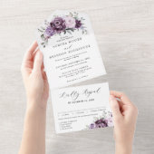 Invitation Tout En Un Nuances de pourpre Dusty fleurs Moody Floral Maria (Déchirure)