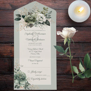 Invitation Tout En Un Nuances de Sage Green Floral